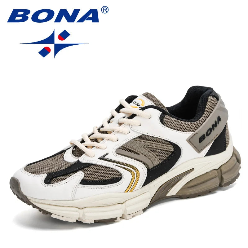 BONA New Designer Action Leather Mesh Men Running Shoes Sneakers Trainers Lightweight Anti-skid Outdoor Walking Shoes for Men