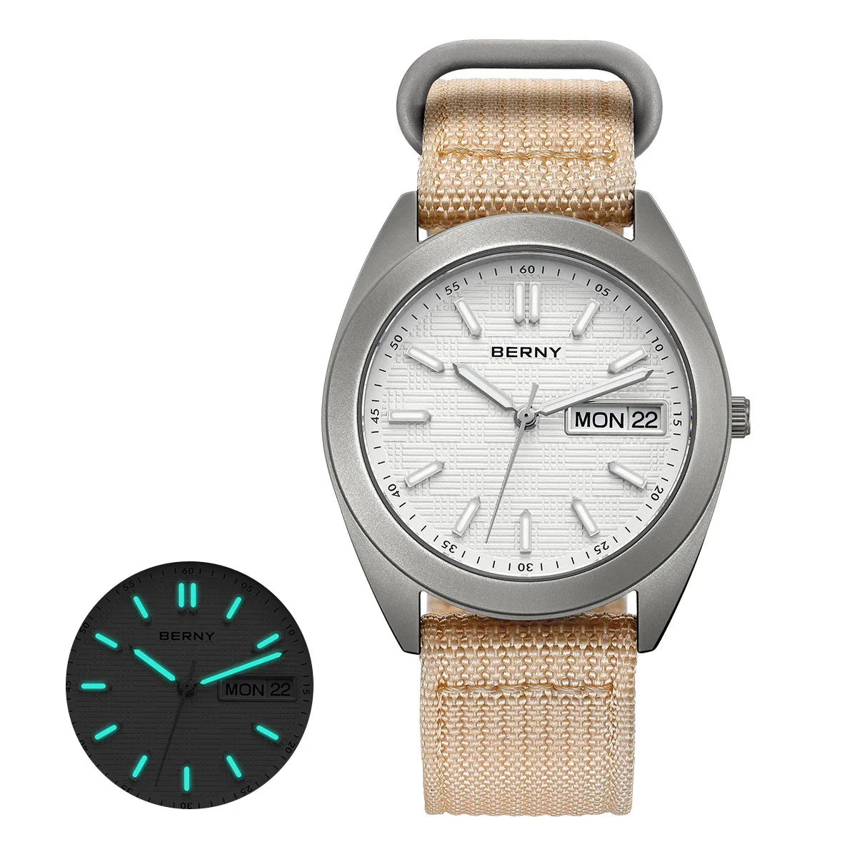 BERNY Full Titanium Men Watch Date Week Quartz Watches Calendar Sapphire Super Luminous 100M Waterproof Lightweight Wristwatch