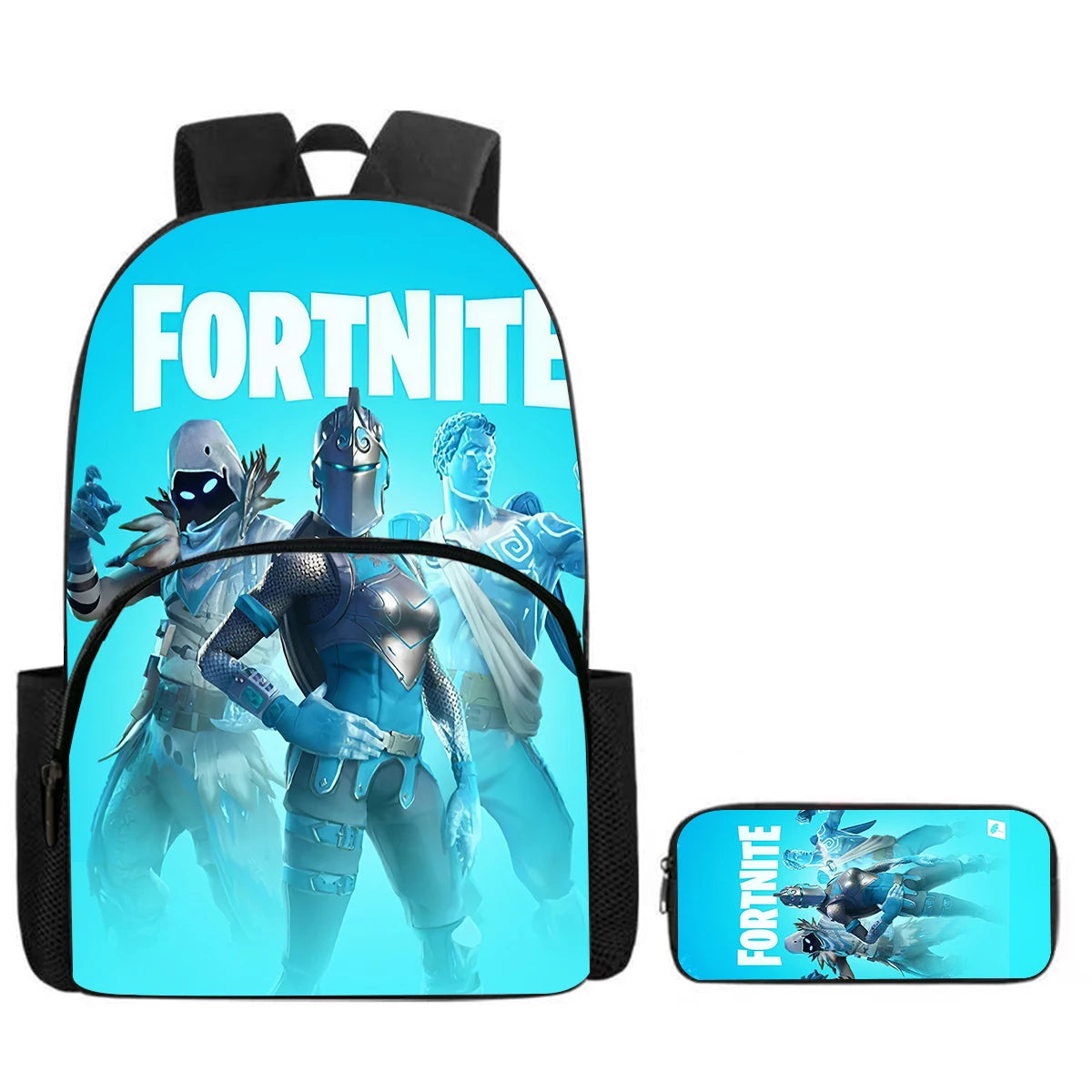 Fortnite Cartoon 2-Piece Set Backpack with Front Pocket Pencil Case Unisex Large Capacity School Bag Ages 5-8