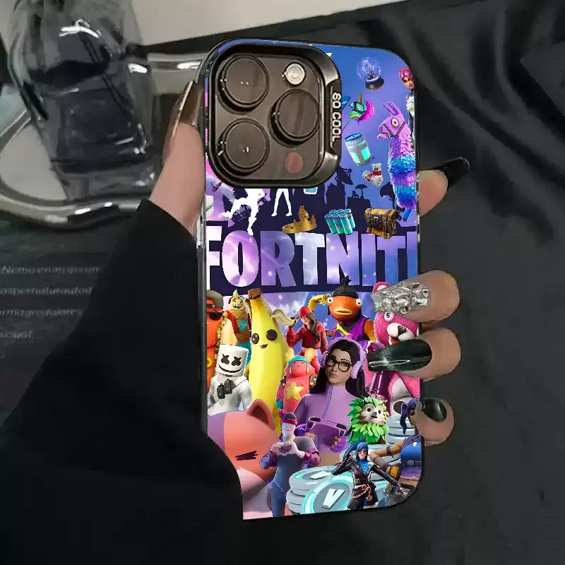 1pc Game F-Fortnite Phone Case IMD Color Silver Shell For iPhone 16, 15, 14, 13, 12, 11 Pro Max Plus