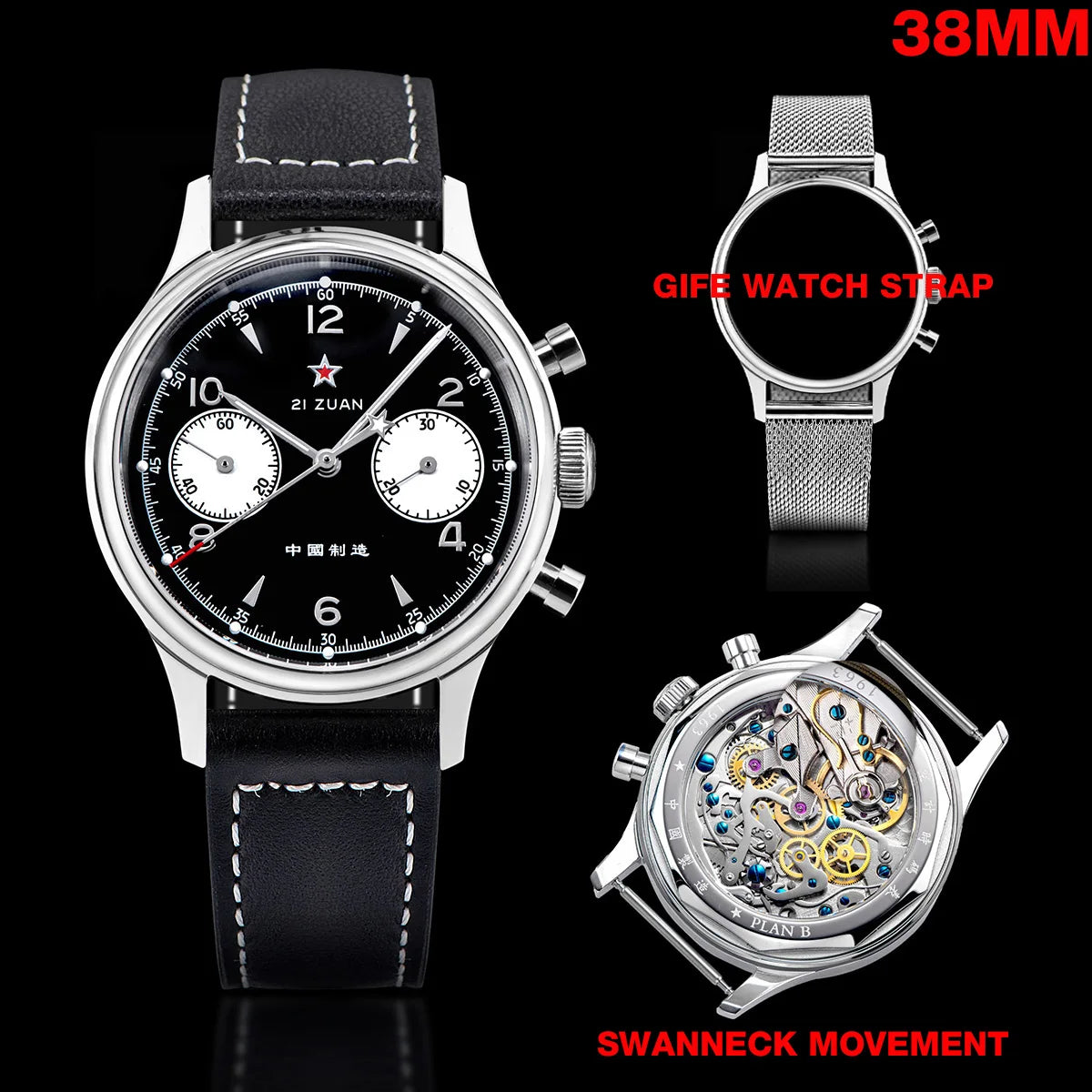 1963 Panda Pilot Chronograph Watch Men 40mm Air Force Sapphire Senior ST1901 Mechanical Wristwatches Retro Clock Men's Watch