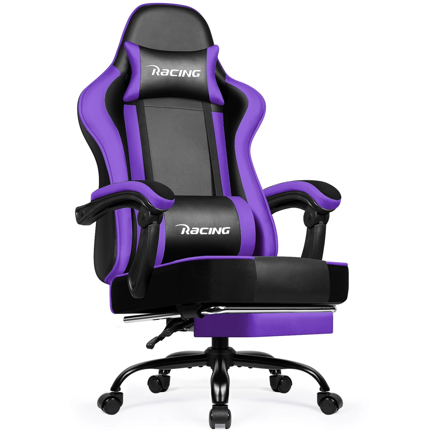 Daccormax Ergonomic Gaming Chair with Footrest, Reclining 170°, PU Leather Racing Chair with Lumbar Support and Headrest