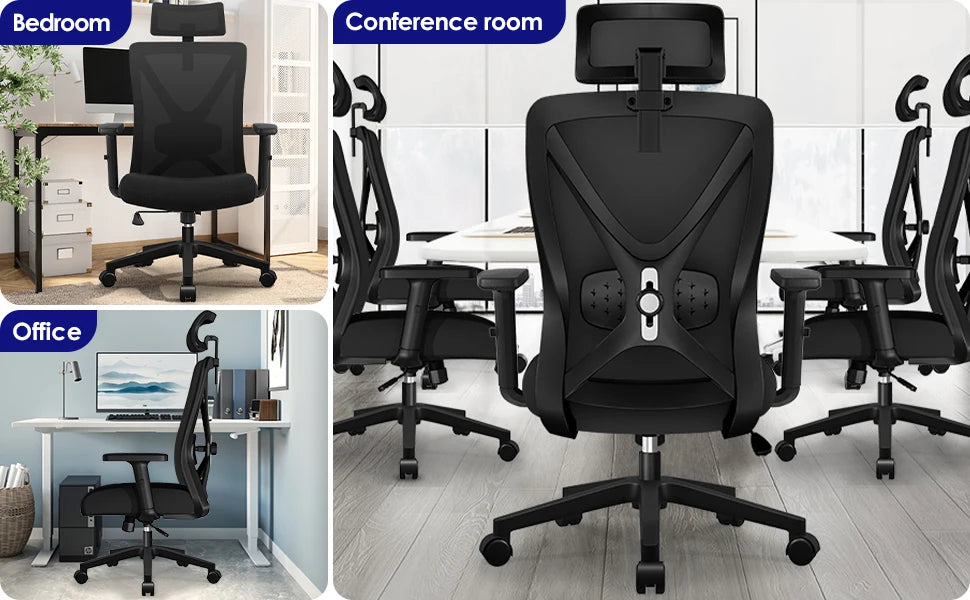 AUTHMIC Ergonomic Office Chair Mesh Back, 5D Lumbar Support, Reclining 90–135°, Adjustable Armrest & Headrest for Home Office