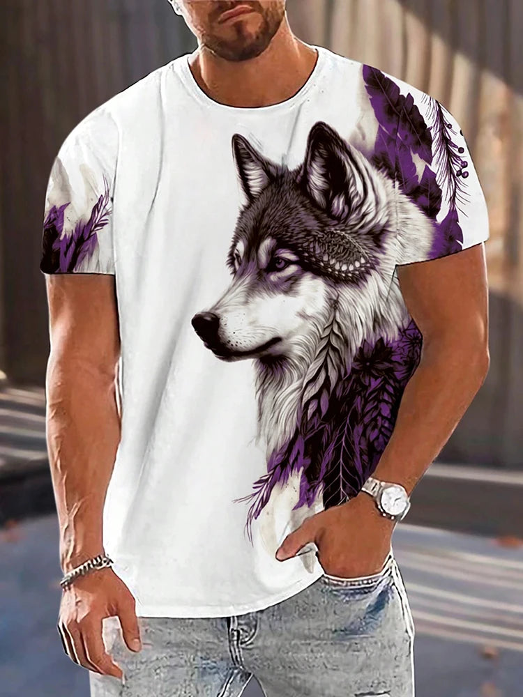 Different Pupil Wolf Print Men's T-shirt Men's Daily Casual T-shirt Urban Street Fashion Short-sleeved Summer Outdoor Sports Tee