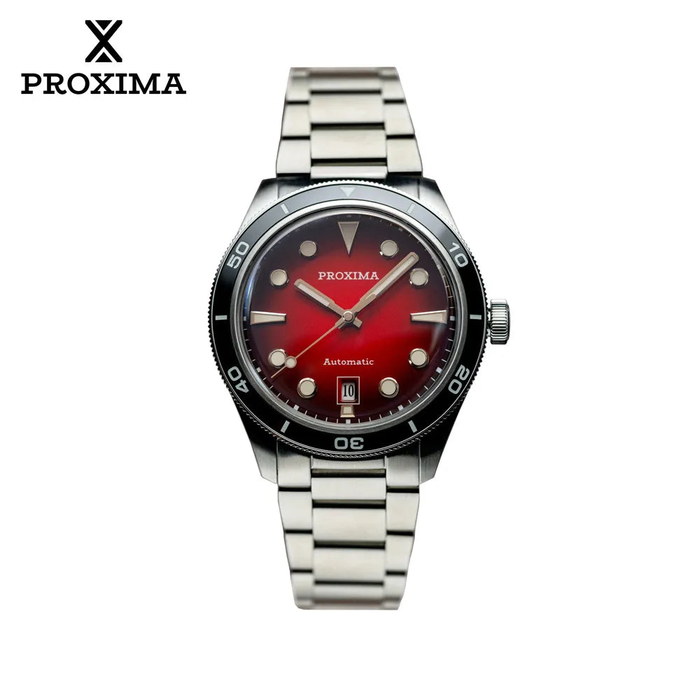 Proxima PX1697 39mm Men Watch White Enamel Dial Bubble Sapphire PT5000 SW200 Automatic Mechanical Vintage Watches 20Bar Luminous