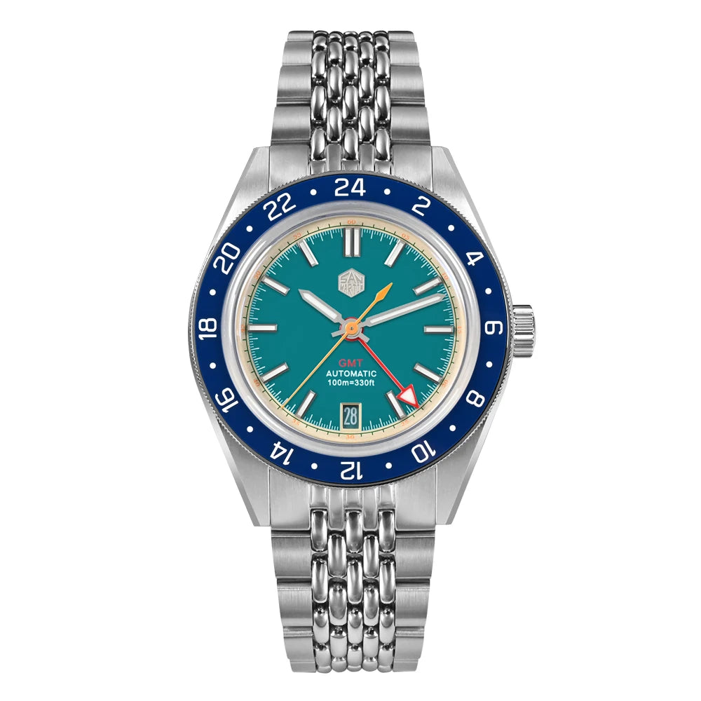San Martin Original Design Fashion GMT 39.5mm Men Sports Watch Japan NH34 Automatic Mechanical Waterproof 100m SN0116 Reloj