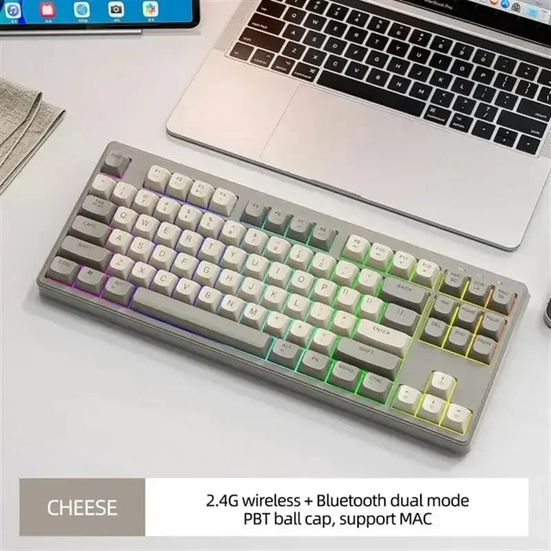 Teclado M87 inalámbrico Bluetooth de doble modo, sensación mecánica, gaming y oficina, silencioso, teclas esféricas PBT, luz arcoíris