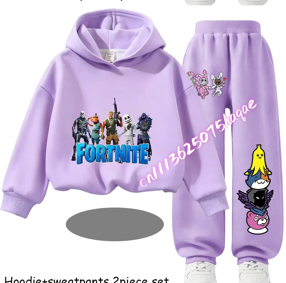 Fortnite Printed Children's Hoodies Cartoon Comfortable 2pcs Suit Loose Long Sleeve Tops with Pants Autumn Winter Clothes Gift
