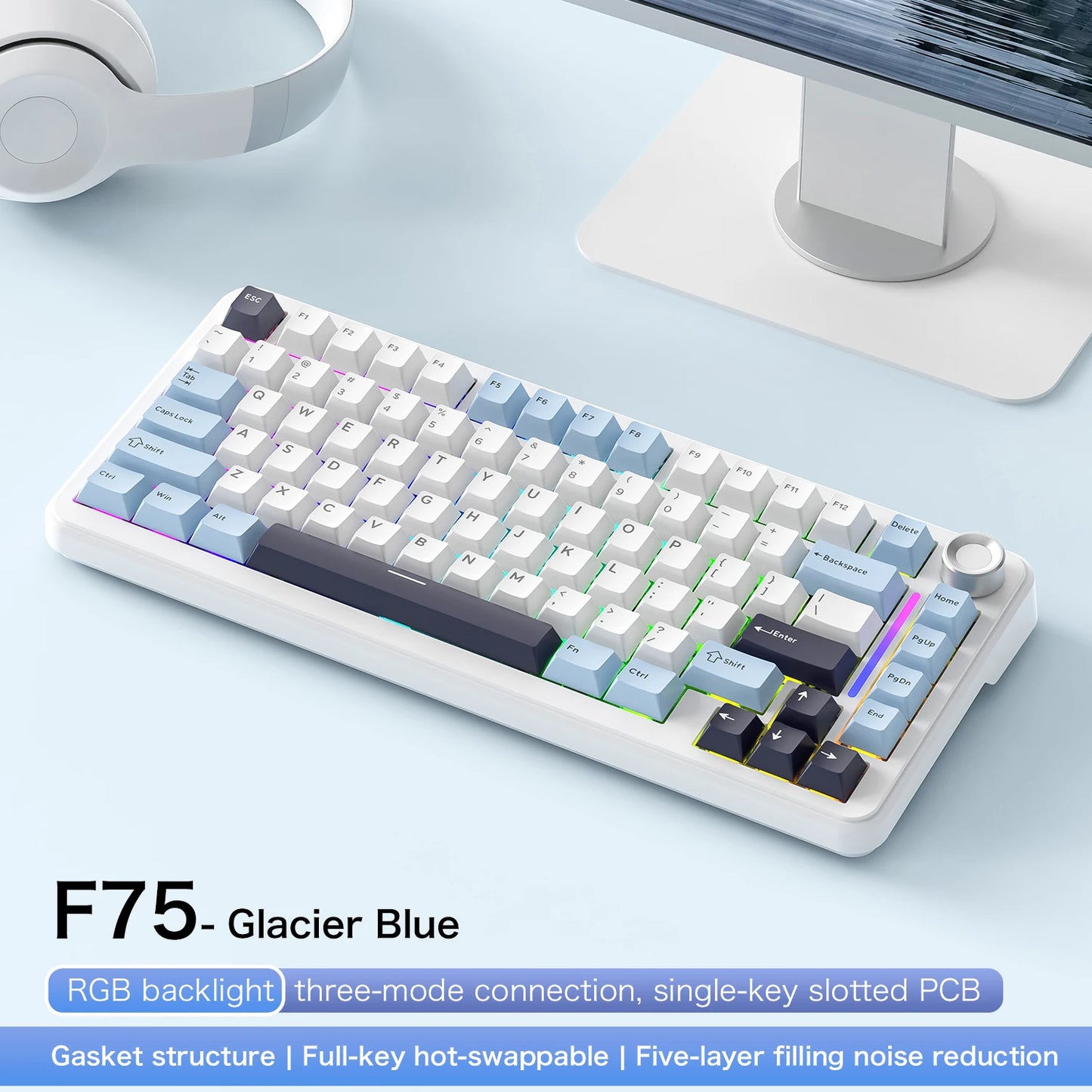 F75 Mechanical Keyboard FREEWOLF * AULA F75 Bluetooth Three-mode Keyboard, Dedicated for Gaming and Office Use