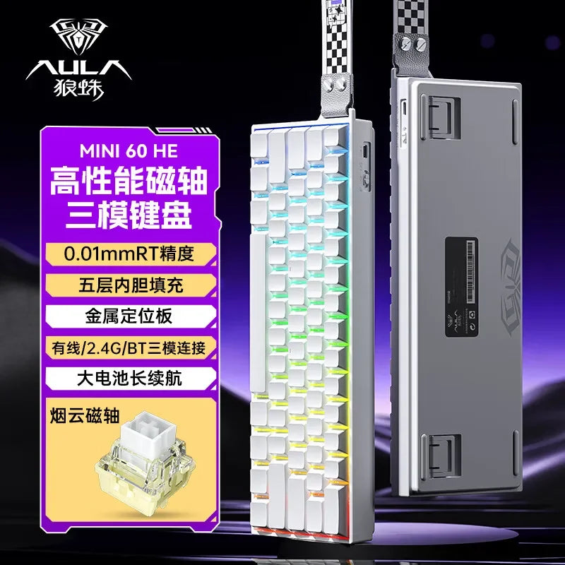 AULA Mini60 HE Magnetic Switch Keyboard RGB Tri-Mode Wireless Mechanical Keyboard, 8000Hz Gaming Keyboard with 0.01mm Rapid Trigger, Bluetooth, 2.4GHz & USB-C