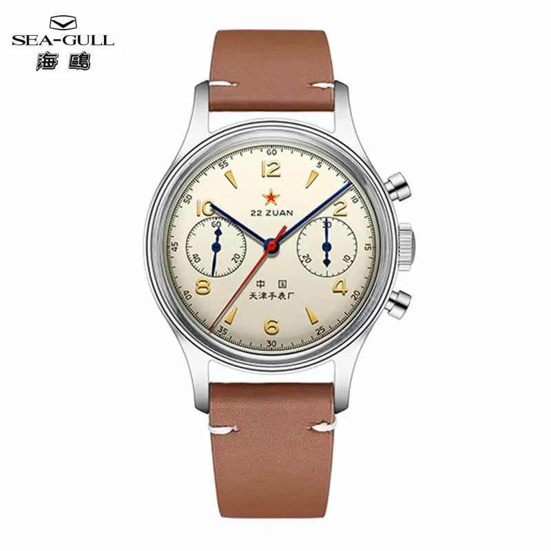 Seagull 1963 International Edition Men's Mechanical Watch Chronograph Pilot Manual Winding Watch ST1901 Black Leather Strap Hot