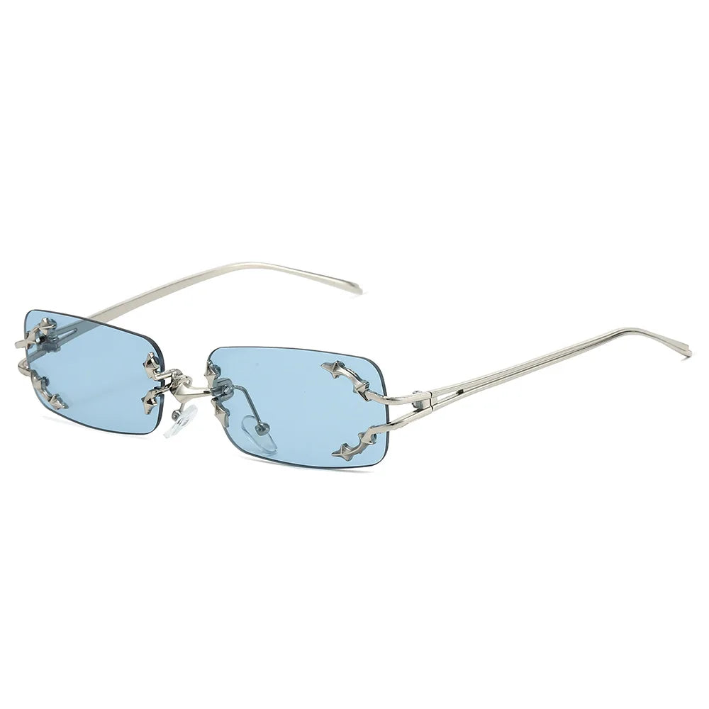 Y2K Rimless Square Star Sunglasses for Women Fashion Vintage Silver Hip Hop Driving UV400 Eyewear Alloy Frame Outdoor Men Punk