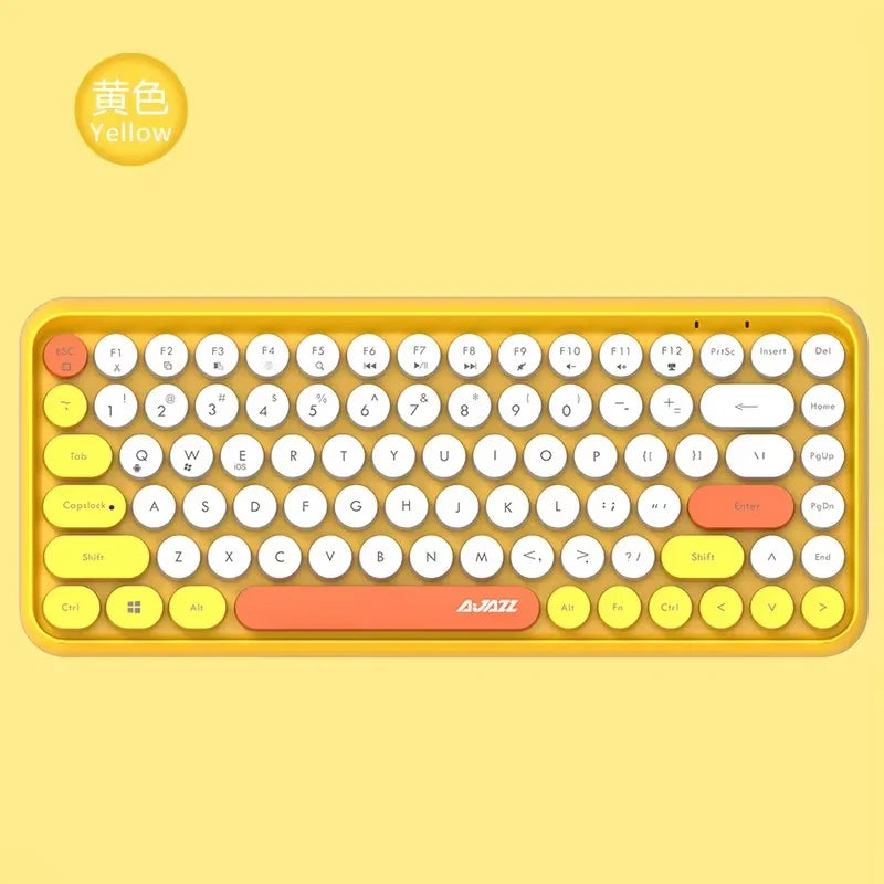 AJAZZ 308i Wireless Bluetooth Keyboard 84 Keys Rechargeable Retro Round Typewriter Keycaps, Portable Mechanical K