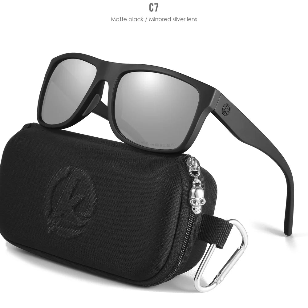 KDEAM Polarized Sunglasses Men Sports Tridimensional Brand Logo TR90 Square Sun Glasses All Black With Zipper Case KD0721