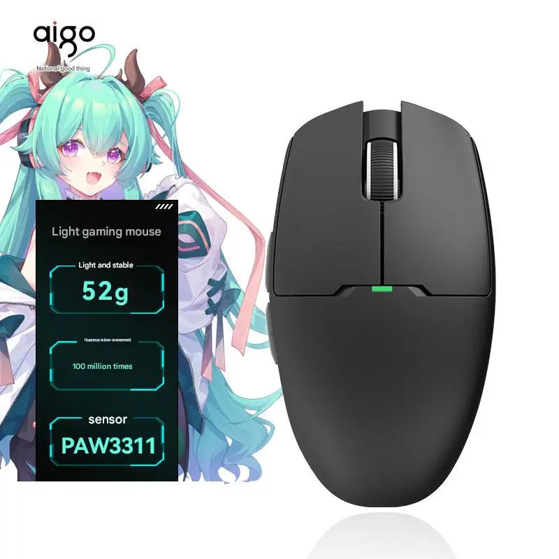 Aigo GM80 PLUS PRO langaton Bluetooth-hiiri PAW3311/PAW3395, kevyt 1000HZ johdollinen kolmessa tilassa toimiva gaming- ja e-urheiluhiiri, lahja