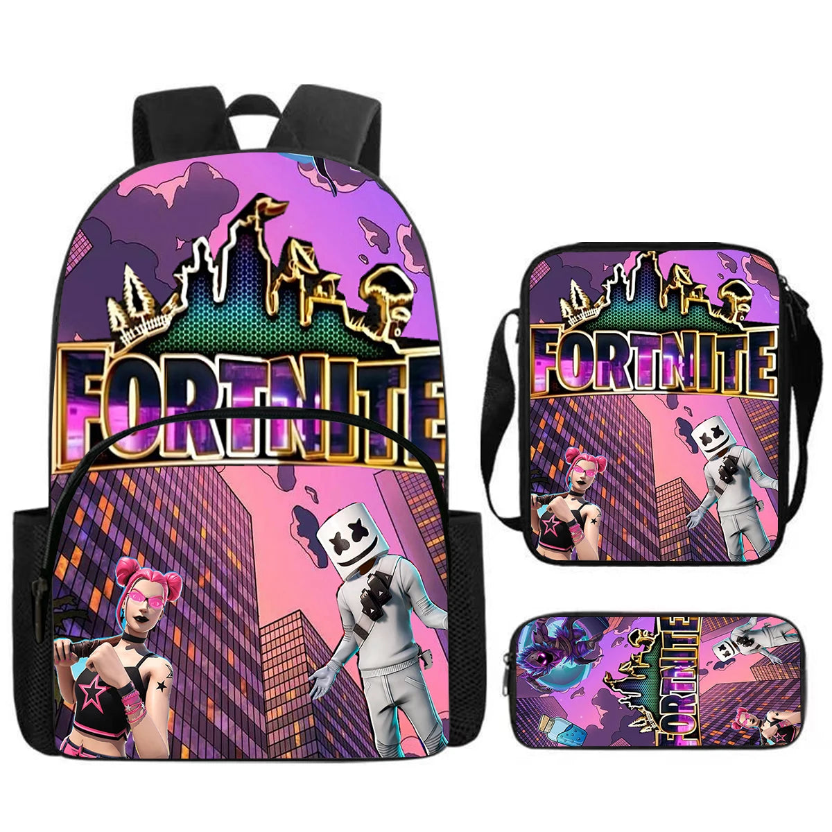 Fortnite 3Pcs Bag Set, Backpack with Front Pocket, Crossbody Bag and Pencil Case, Boys and Girls The Best Gift for Children