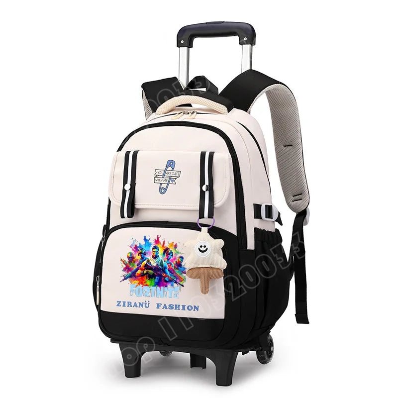Mochila Escolar com Rodas Fortnite, Grande Capacidade, Impermeável, Leve e Minimalista, para Portátil, Escola e Viagens Casuais