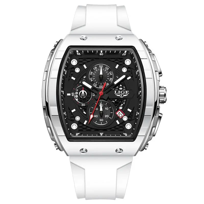 LIGE Herren-Armbanduhr, modisch, luxuriös, wasserdicht, Silikonarmband, Quarz, leuchtend, sportlich, automatisches Datum, Chronograph, schlichtes Design