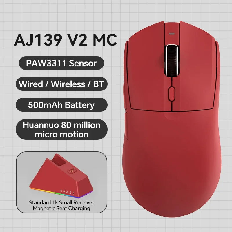 AJAZZ AJ139 V2 PRO Wireless Gaming Mouse, PAW3395/PAW3311 Sensor, 26000 DPI Bluetooth & 2.4GHz Wireless Gaming Mouse for PC, Laptop & Esports