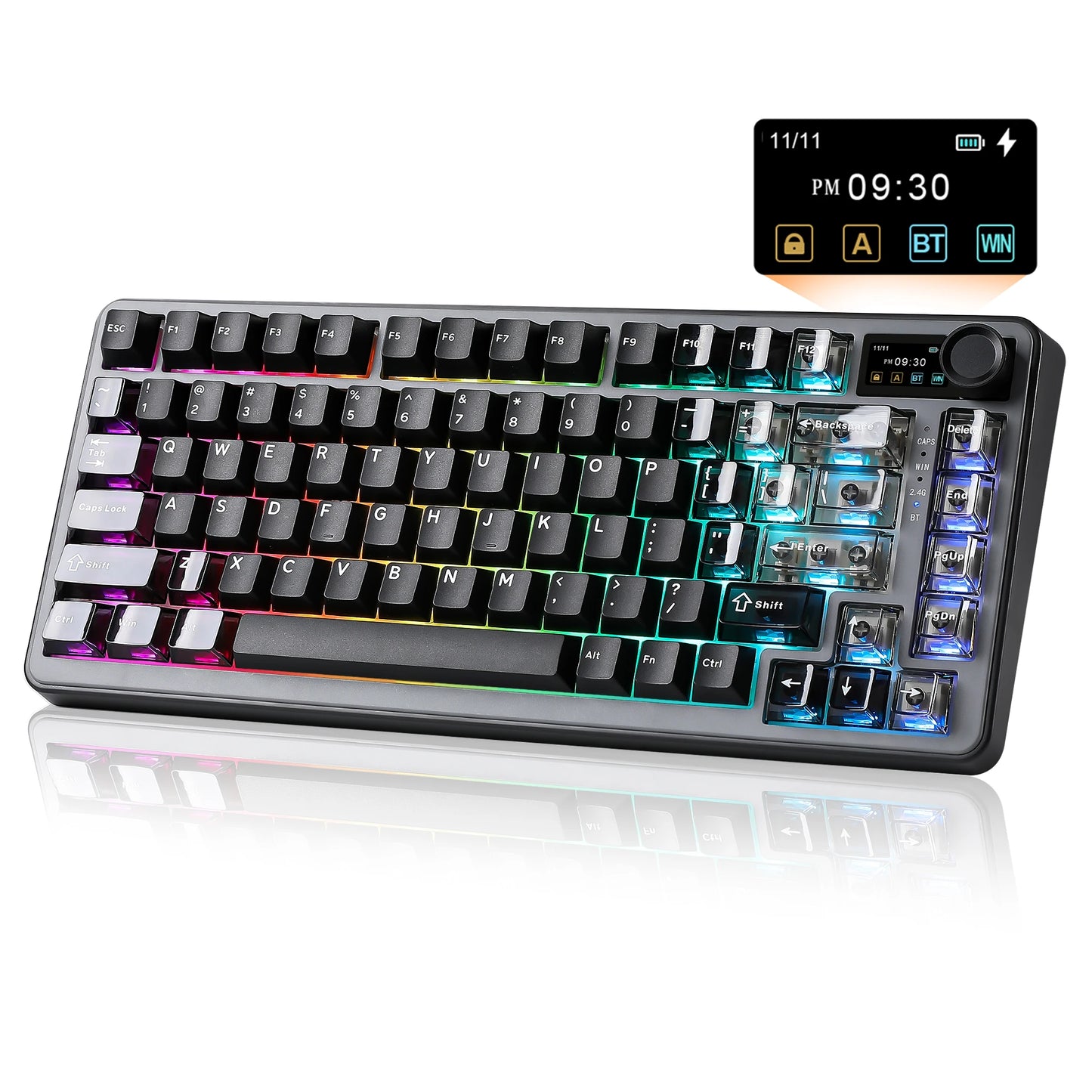 YUNZII B75 PRO MAX Wireless Mechanical Keyboard, QMK/VIA Custom 75% Gaming Keyboard with Screen&Knob, Creamy Sounds for Win/Mac