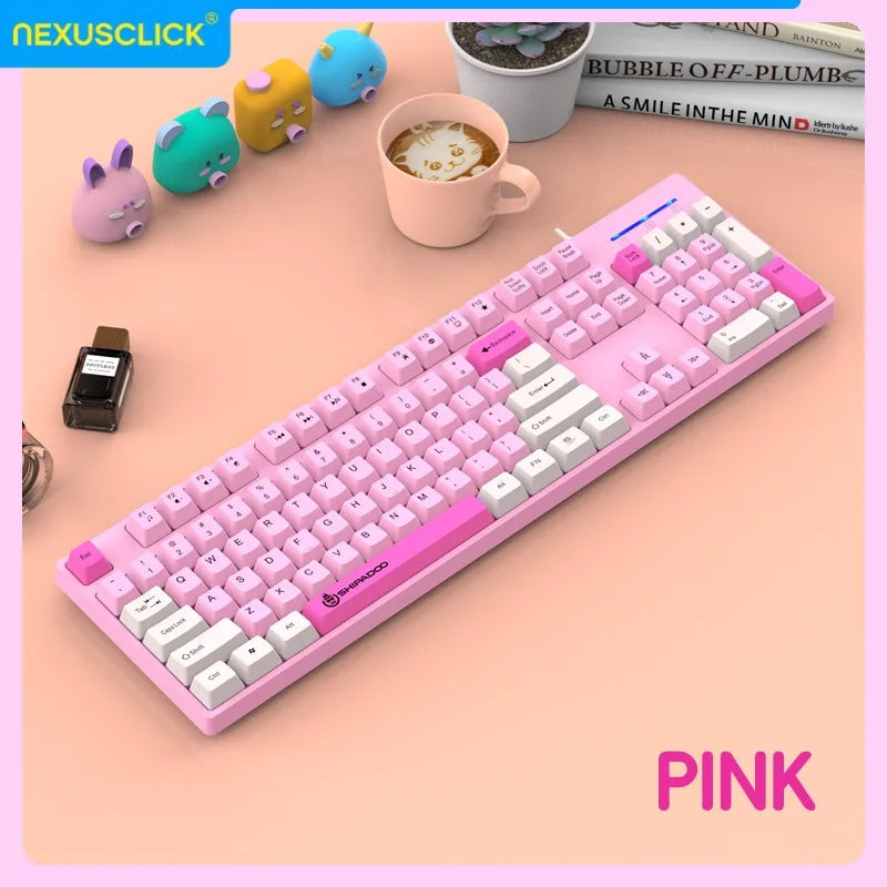 Set inalámbrico de teclado y ratón gaming de oficina NexusClick, ahorro de energía inteligente, tamaño completo, 104 teclas, 1600DPI ajustable, USB para portátil y PC