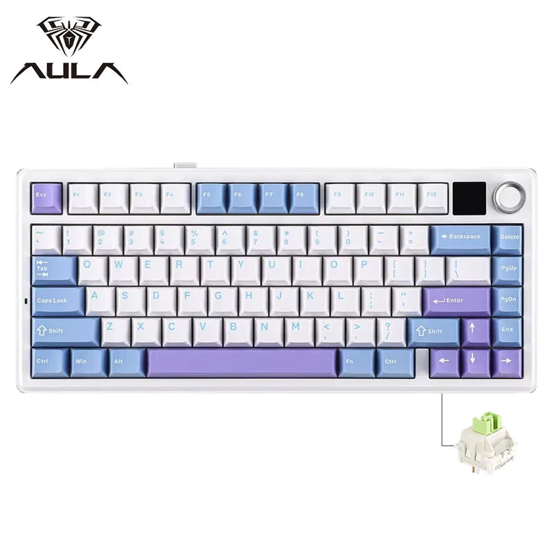 Tastiera meccanica gaming AULA F75 MAX 2.4G Wireless/BT/cablata, hot-swap RGB, 75%, 81 tasti, tastiera da ufficio con schermo TFT