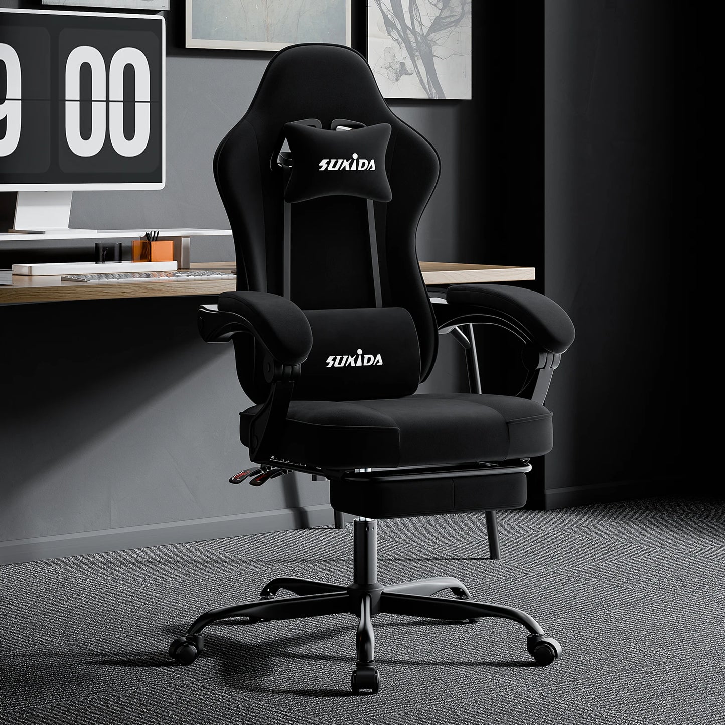 SUKIDA Gaming Chair with Footrest, Racing Chair Design PC Chair, Ergonomic Office Chair Adjustable with Lumbar Support