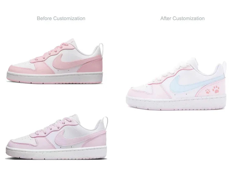 Custom Sneakers Nike Court Borough Sweet Cat Paw Fresh Girly Style Cute & Playful Low-Top Women's Skateboarding Sneakers