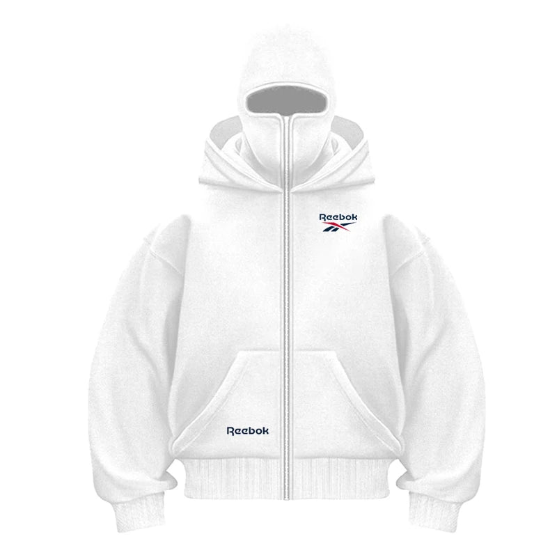 Reebok logo men's new double hood design sweatshirt, gothic style, Harajuku style, new winter warm double hooded sport jacket, m