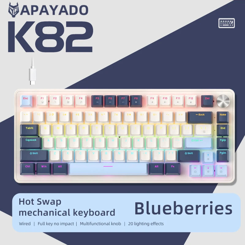 APAYADO 75% Mechanical Keyboard Wired Gaming Keyboard with Media Knob, Hot-Swappable RGB Backlit 82-Key Mechanical Keyboard for PC & Laptop