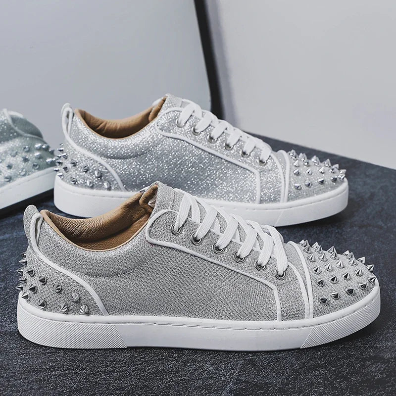 2025 New Men's Casual Shoes, Comfortable Soft Punk Style Board Shoes, Fashion Nail Anti-Slip Wear-Resistant Personalized Sneakers