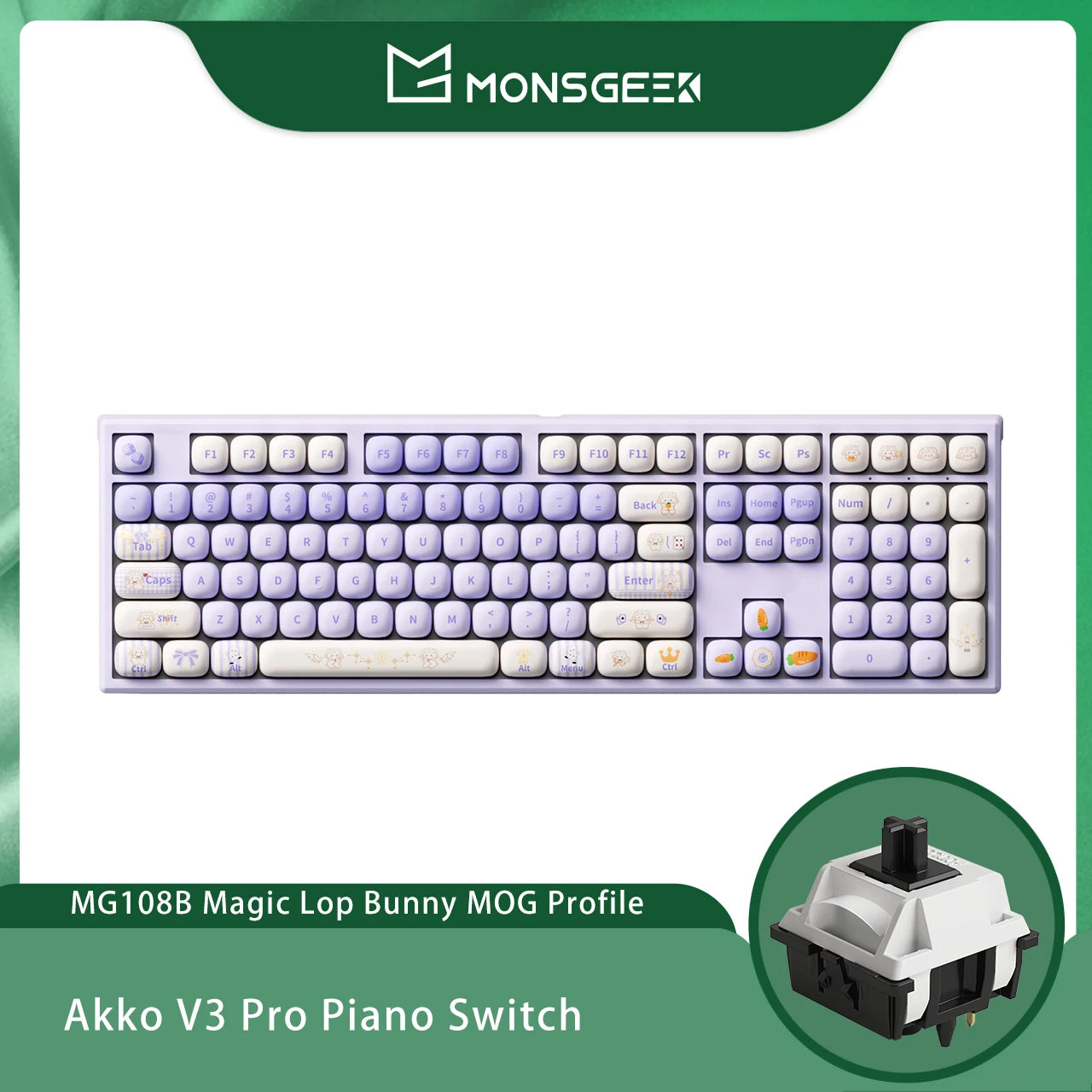 Akko MonsGeek MG108B Bun Wonderland kabellose mechanische Tastatur MOG-Profil RGB 108 Tasten Full Size Hot Swap USB / 2.4G / BT 5.0