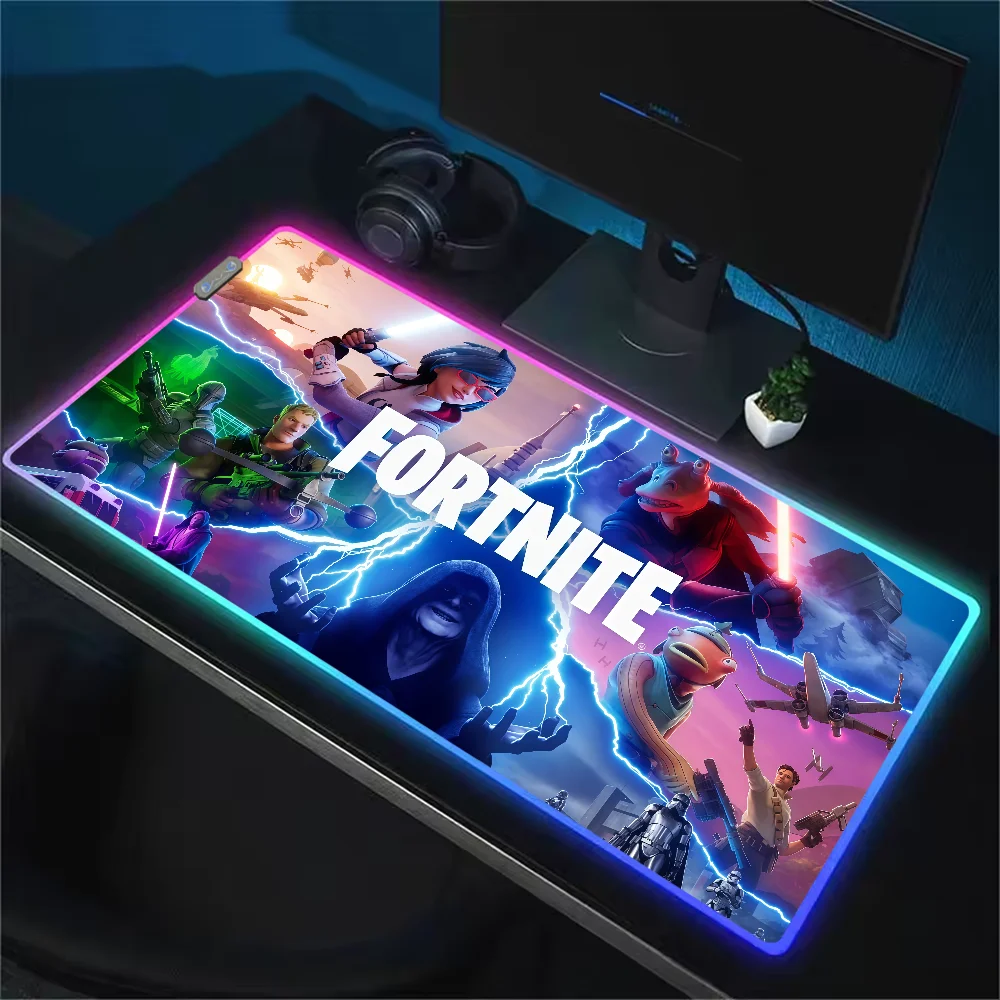 Game F-Fortnite Survival Battle Mauspad mit RGB-LED-Beleuchtung, rutschfester Gummibasis, wasserdicht, für Büro, PC und Zuhause, große USB-Gaming-Schreibtischmatte