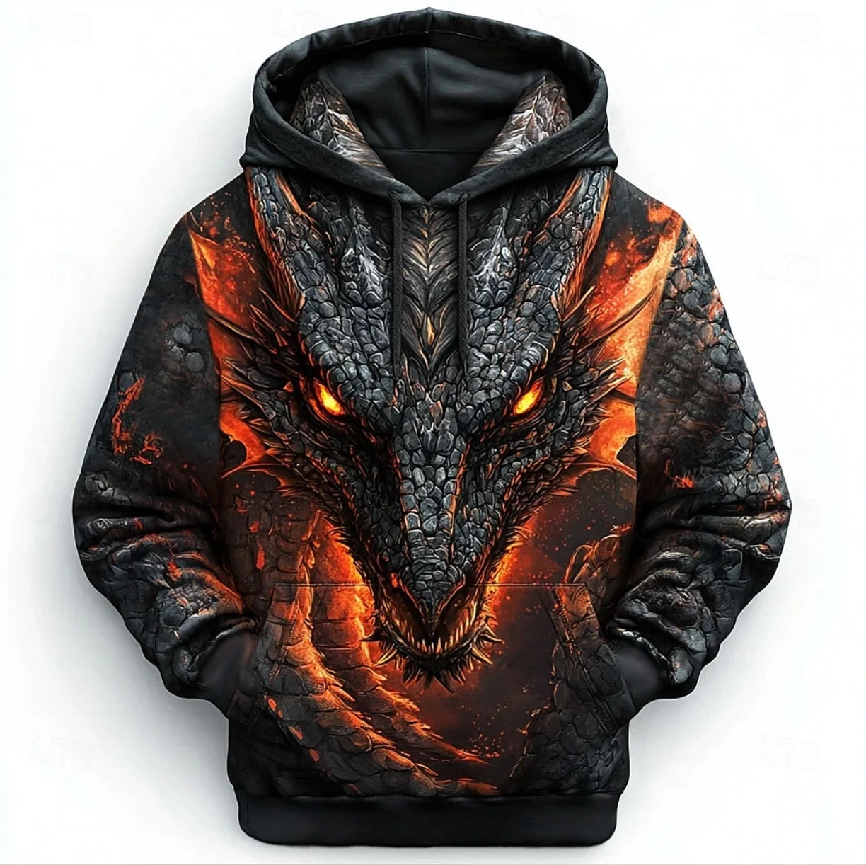 Retro Dragon Pattern Men's Hoodies 3D Print Creative Design Long Sleeve Casual Pullover Fashion Cool Oversize Breathable Clothes