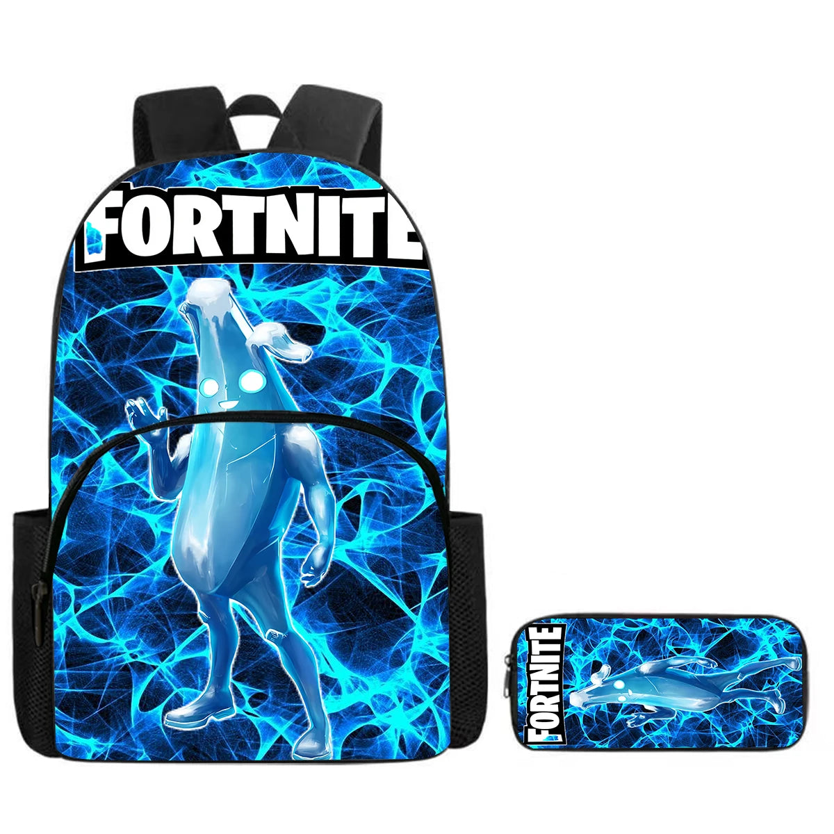 Fortnite Cartoon Backpack with Front Pocket & Pencil Case 2PCS - School Set for Boys Girls Age 5-8, Back to School Gift