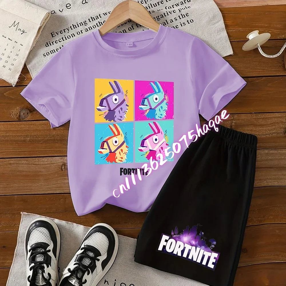 Fortnite T-shirt and Shorts for Boys and Girls Tee Pants Set Summer 2pcs Children Clothing Tops T-shirts Fortnite Print Tees Gift