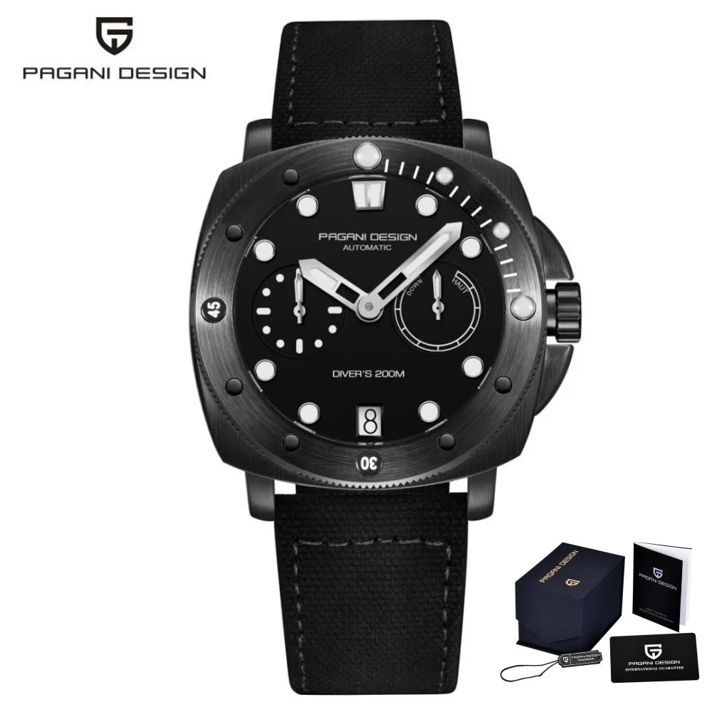 PAGANI DESIGN Men's Mechanical Watch Luxury Sapphire Glass Luminous Automatic Watch 200M Waterproof Stainless Steel Watch