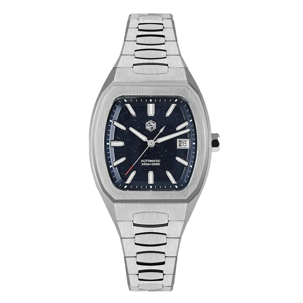 San Martin 39.5mm Tonneau Luxury Men Watch Mineral Dial Casual Sports PT5000 SW200 Automatic Mechanical Sapphire Luminous SN0145