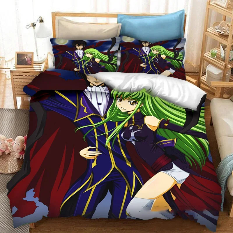 Moderigtigt 3D-printet Anime Code Geass-dynebetræk, 2/3 dele sengesæt, Double Twin Full Queen King, sengetøj til voksne og børn, quiltbetræk