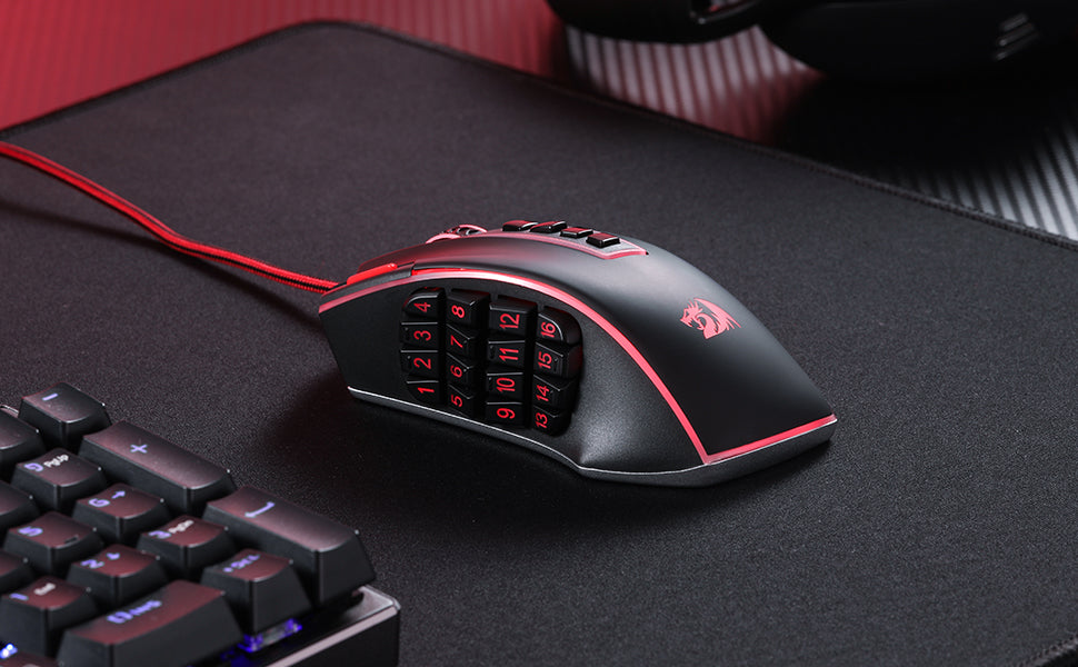 Mouse de gaming MMO Redragon M990, 32000 DPI, de înaltă precizie, cu fir, RGB, cu 23 de butoane programabile și 16 taste macro laterale