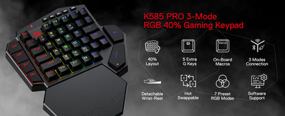 Redragon K585 PRO Wireless One-Handed Mechanical Keyboard 42 Keys 3-Mode RGB 7 Onboard Macro Keys Detachable Wrist Support