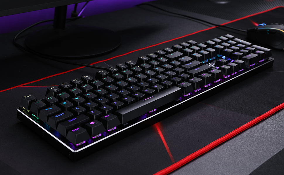 Redragon K556 RGB Mechanical Gaming Keyboard Wired 104 Keys Hot-Swappable RGB Backlit Keyboard with Noise Absorbing Foam & Aluminum Frame