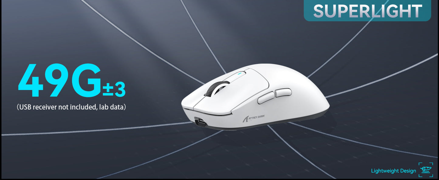 Ratón gaming inalámbrico ATTACK SHARK X3 PixArt PAW3395 49g SUPERLIGHT, BT/2.4G inalámbrico/con cable, 6 DPI ajustables hasta 26000