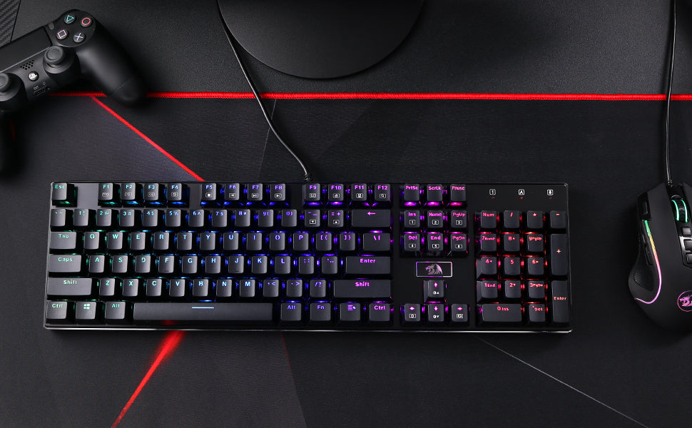 Redragon K556 RGB Mechanical Gaming Keyboard Wired 104 Keys Hot-Swappable RGB Backlit Keyboard with Noise Absorbing Foam & Aluminum Frame