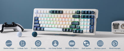 Redragon K686 PRO 98 Keys 3-Mode Wireless Gasket RGB Gaming Mechanical 5-Layer Noise Dampening Hot-Swap Keyboard