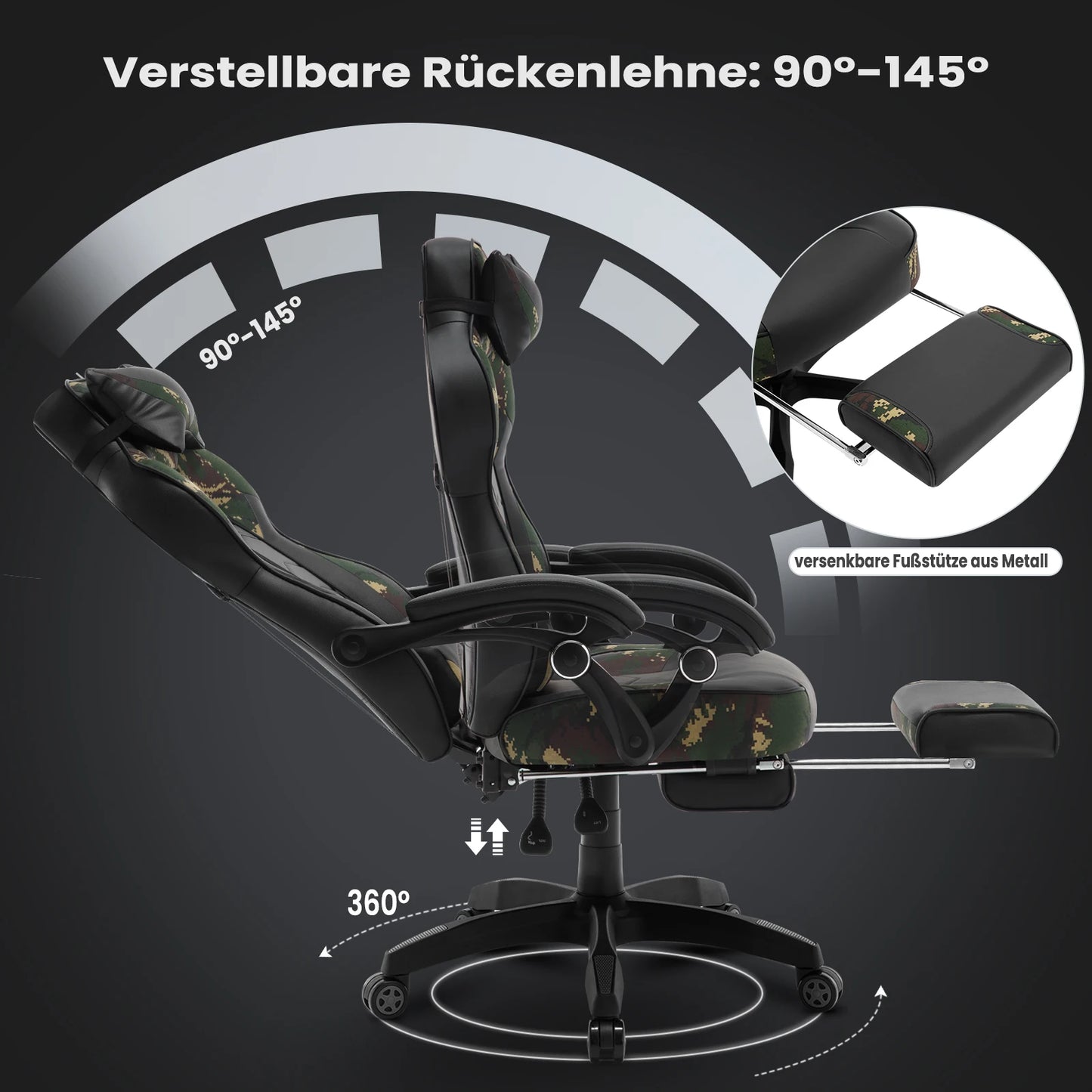 WOLTU Swivel  Gaming Racing Chair Desk Office Computer Chair Sports Seat with Headrest Lumbar Cushion Footrest Gamer Chair