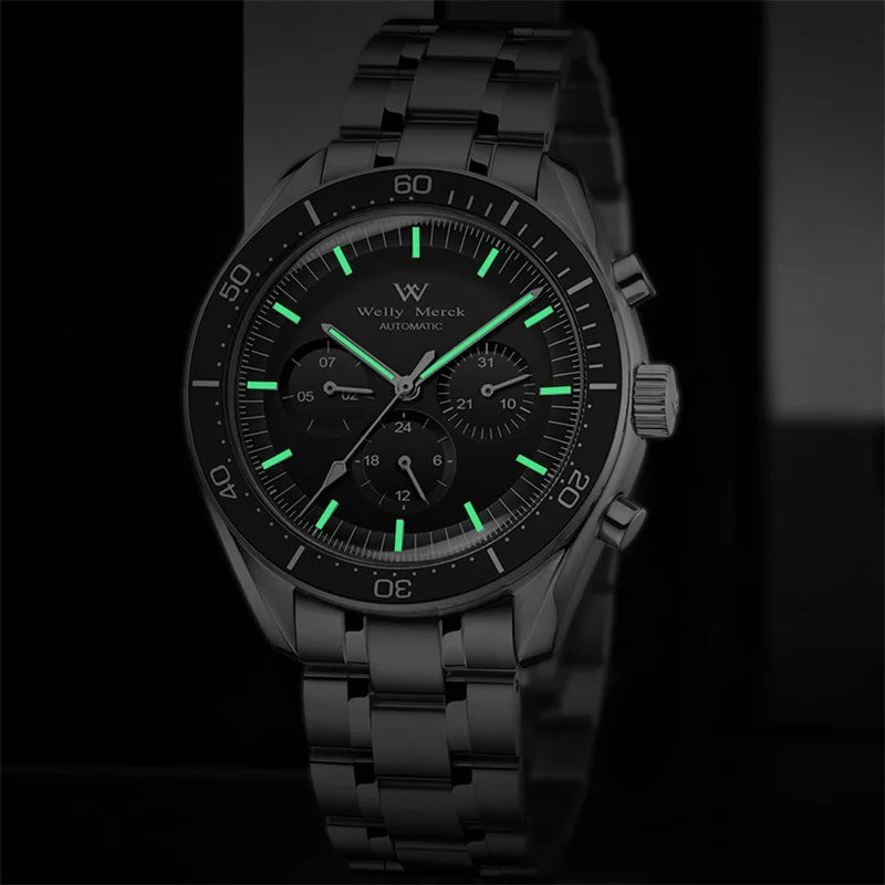Relógio WM Automático Mecânico 200M Impermeável Casual Clássico Business Welly Merck Relógios para Homem 170M-WM
