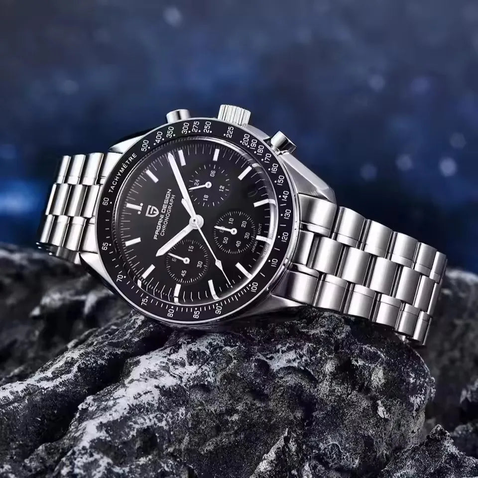 Novo Relógio de Homem PAGANI DESIGN V6 Moon 2026, Speed Sports, Cronógrafo de Quartzo, Vidro Safira AR e Luneta em Cerâmica, Seguro