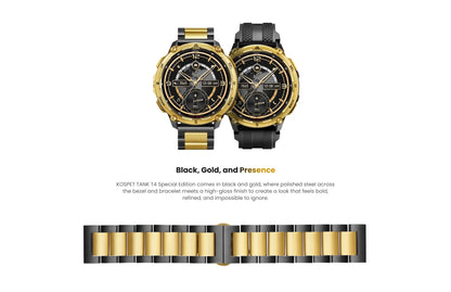KOSPET Tank T4 SE Men's Rugged Smart Watch Military Grade Full Stainless Steel GPS 100M Waterproof 45M Freediving Health Monitor