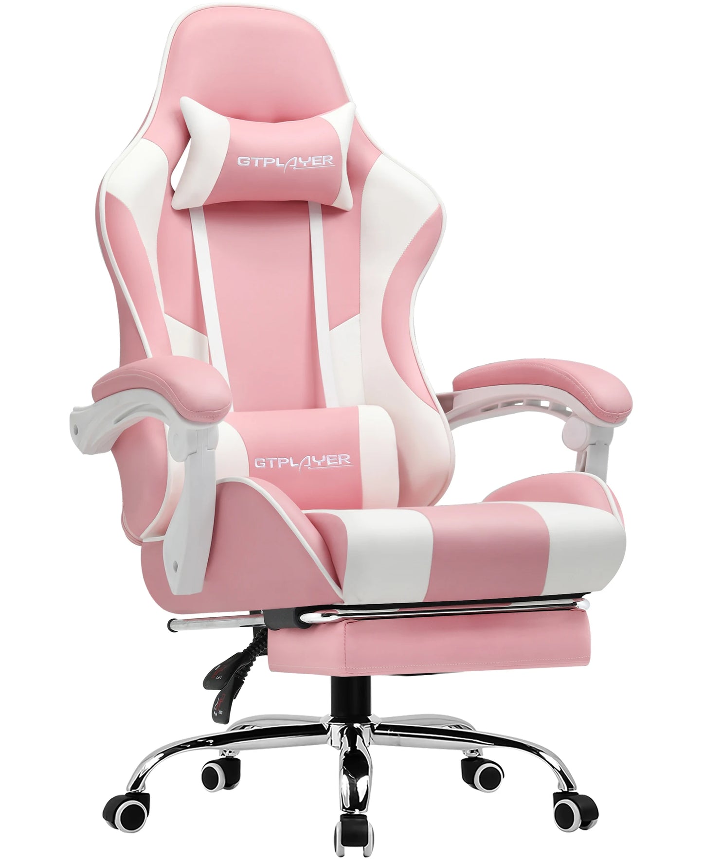 GTPLAYER Gaming Chair with Massage Lumbar Cushion & Footrest, Ergonomic Office Chair with Padded Seat, Swivel Chair up to 150 kg